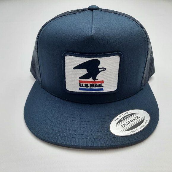 U.S. Mail Postal Service Flat Bill Embroidered Patch Mesh Snapback Hat Cap Blue - Picture 2 of 4